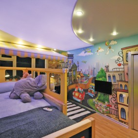 Lilac ceiling in the children's bedroom