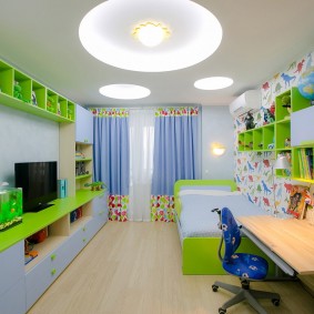 Recessed lighting on the ceiling of the nursery