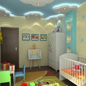 Clouds illuminated on the ceiling of a bedroom for a child