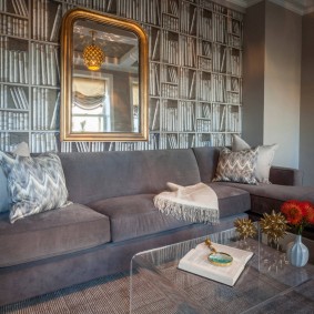 Grey upholstered sofa