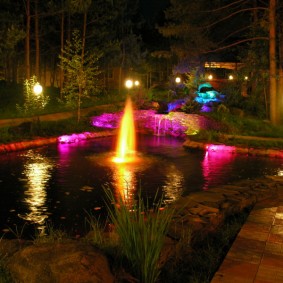 Artificial pond at night