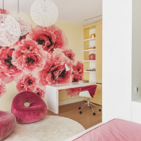 Huge roses on wallpaper with photo printing