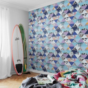 Motley wall with vinyl wallpaper