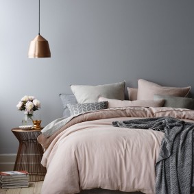 Gray-pink bedroom interior