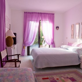 Lilac curtains in the bedroom