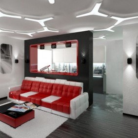ספה אדומה לבן בסלון