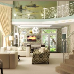 Diseña una sala de estar en una casa con escalera