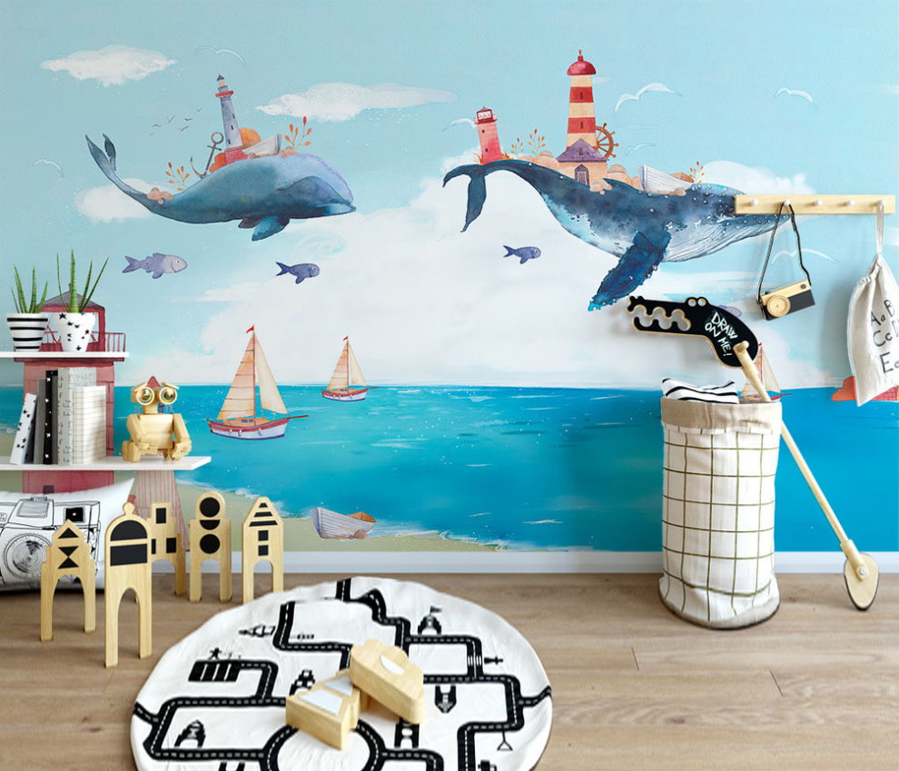 Bức tranh tường với cá heo tuyệt vời cho trẻ em