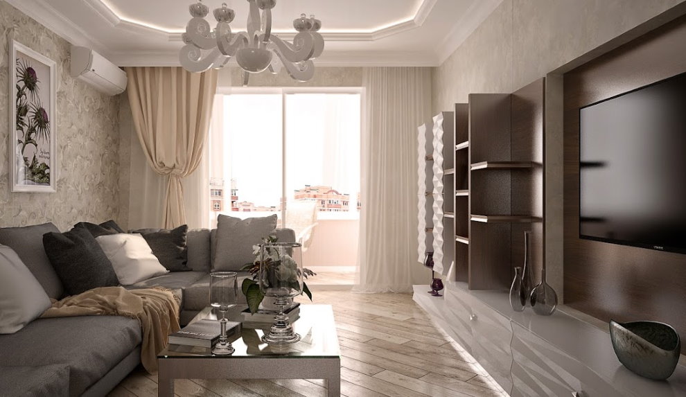 Dzīvojamās istabas dizains saplūšanas stilā