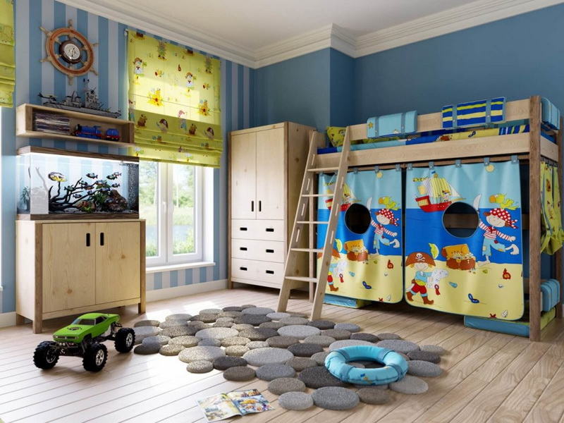 Una alfombra de círculos en la habitación de un niño.