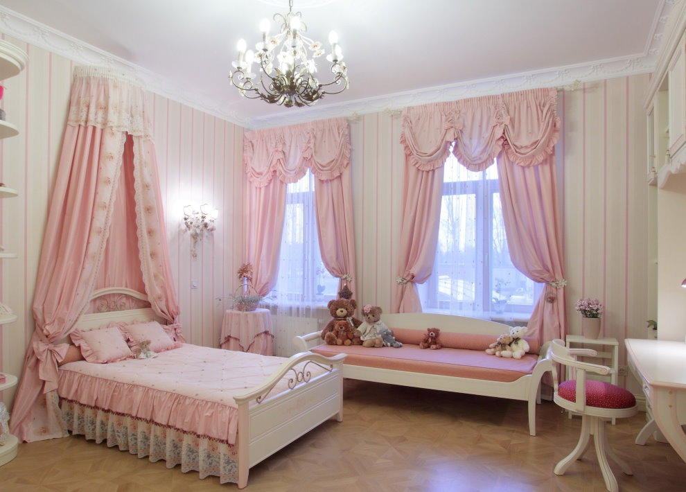 Pink curtains in practical fabric in a spacious nursery