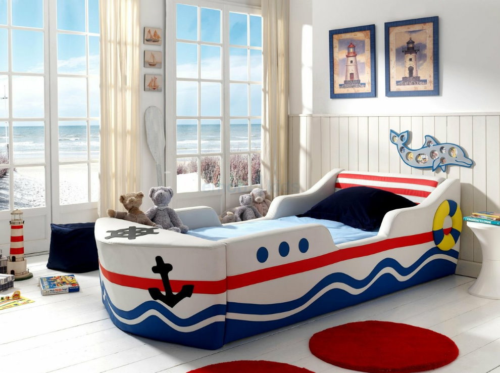 Children's bed for a boy in a marine style