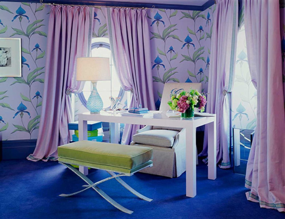 Lavender curtains in the interior of a children's room