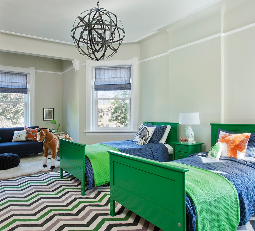 Green beds in a room for boys