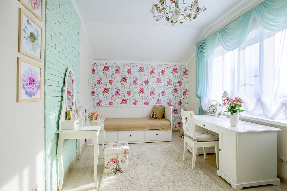 Paper wallpaper in a provence style children's room