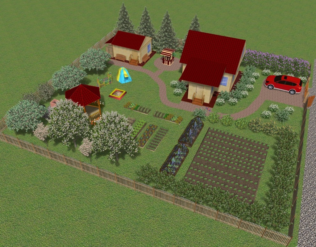 Plan de teren cu o casă și parcare pentru o mașină