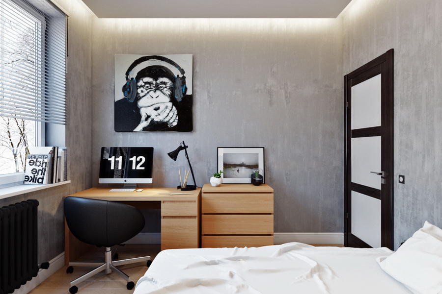 Gray wallpaper in a boy's room