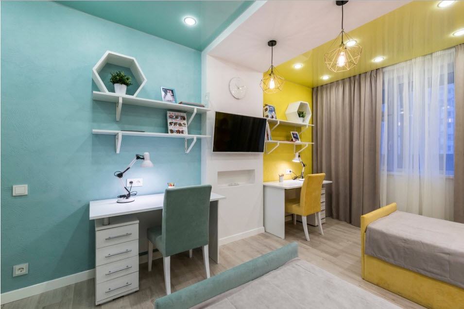 Zonering met licht en kleur voor een kamer voor twee kinderen