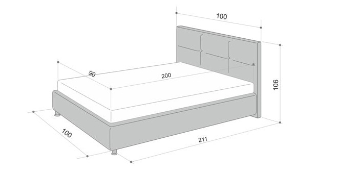 Drawing and dimensions of the bed for a teenager