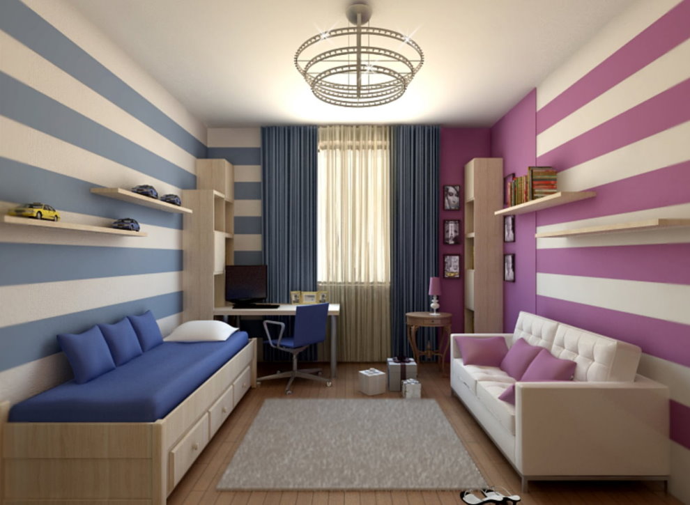 Decorarea pereților camerei pentru copii heterosexuali