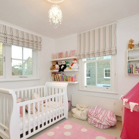 Striped curtains in a small child's room