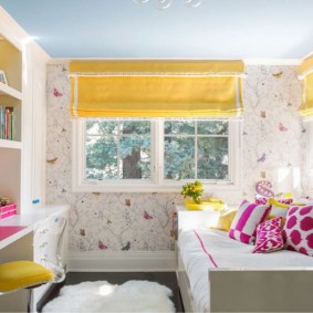 Yellow curtains in a bright room