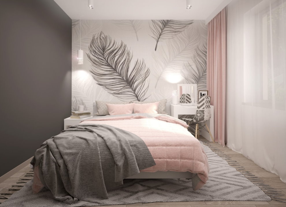 Design dormitor pentru copii cu textil roz.