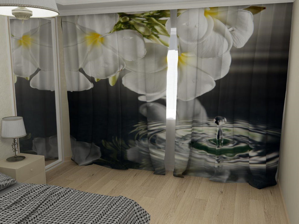 Huge flowers on the curtains in the teenager’s bedroom