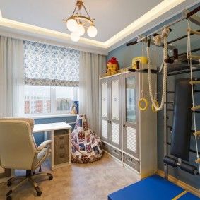 Interior of a children's room with a place for a sports corner