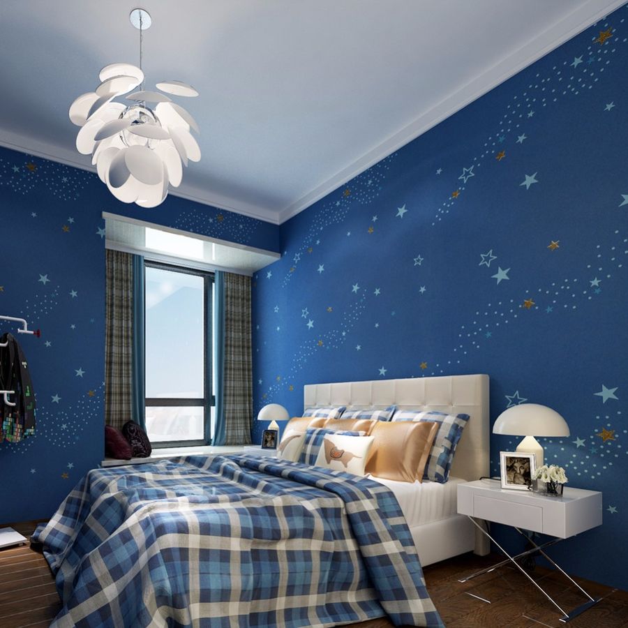 Mavi bir çocuk için tasarım odası