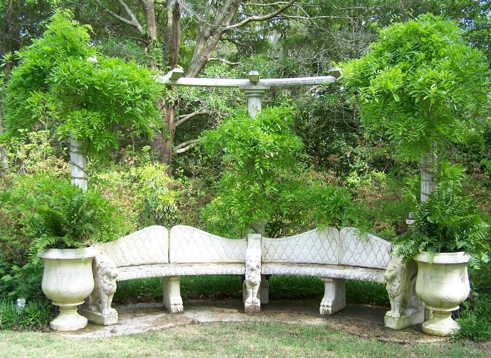 Corner of rest with a bench from a natural stone