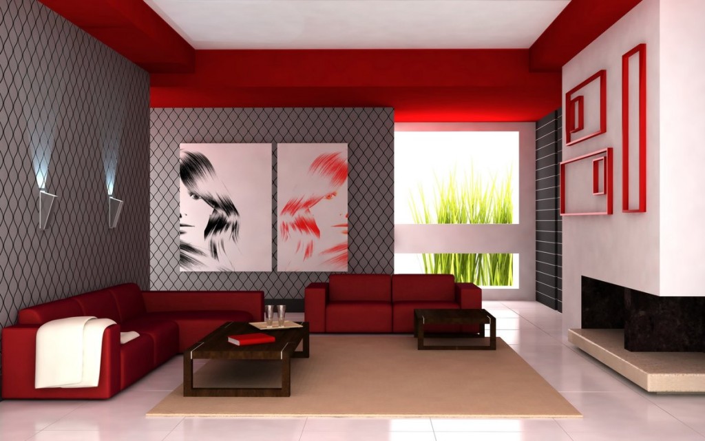 Giấy dán tường màu xám trong phòng khách theo phong cách hiện đại.