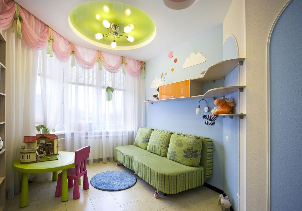 Chandelier with LED lamps in the children's bedroom