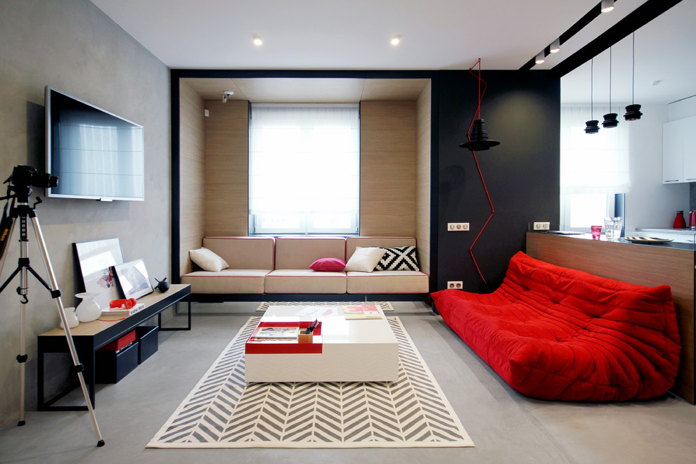 Bir şehir daire salonda kırmızı mobilya