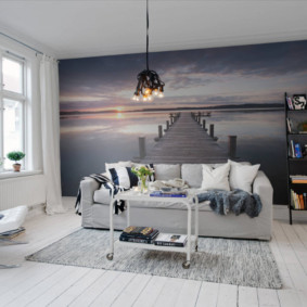 Škandinávska obývacia izba v jasných farbách