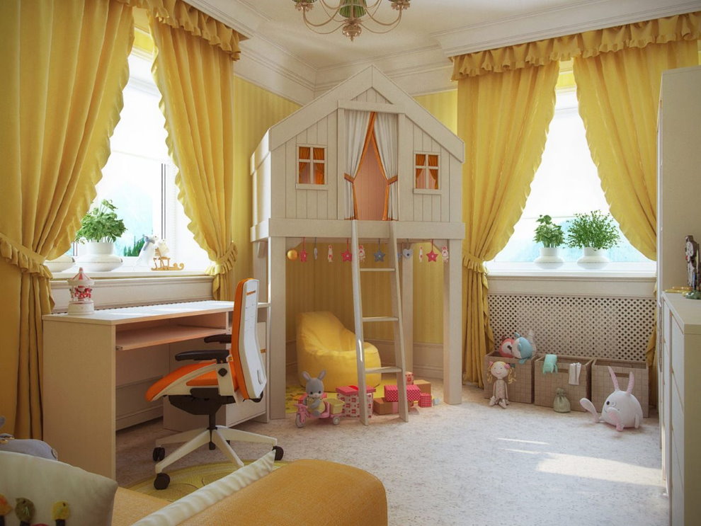 Yellow curtains with a short lambrequin