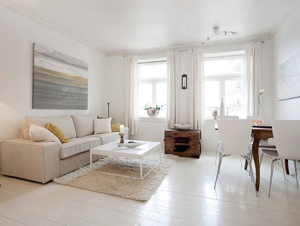 Living design cu podea albă
