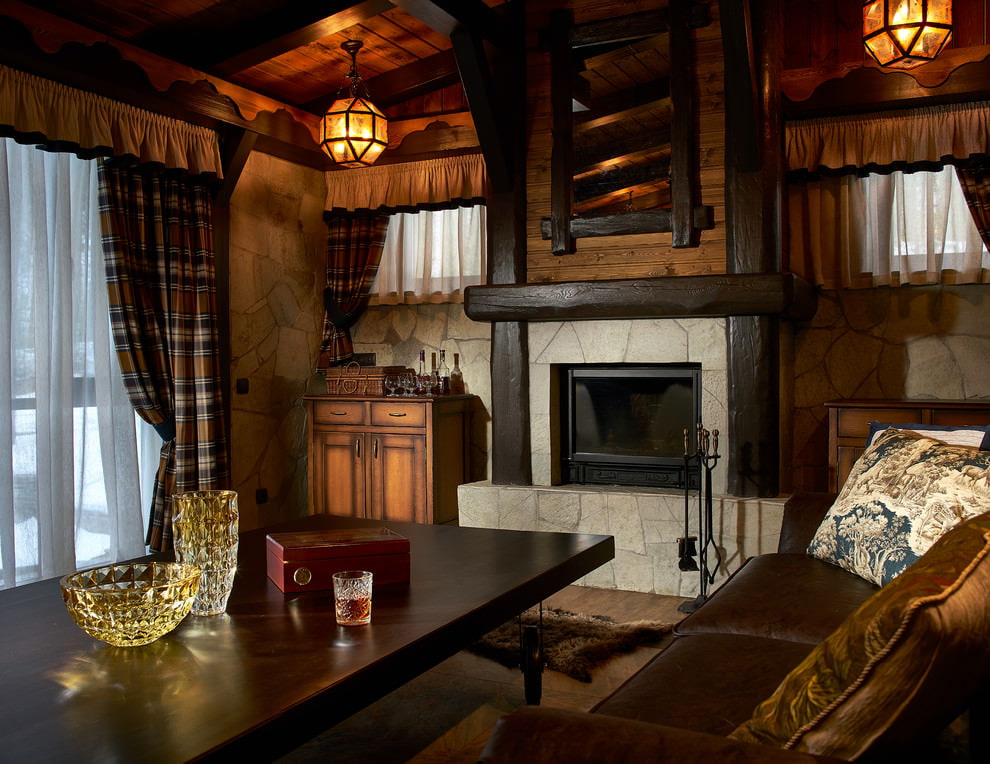 country interior with fireplace photo