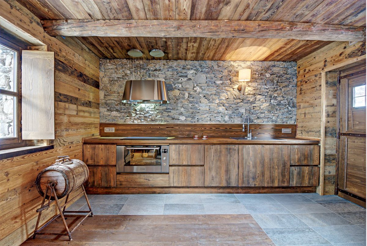 gỗ và đá trong nội thất nhà bếp