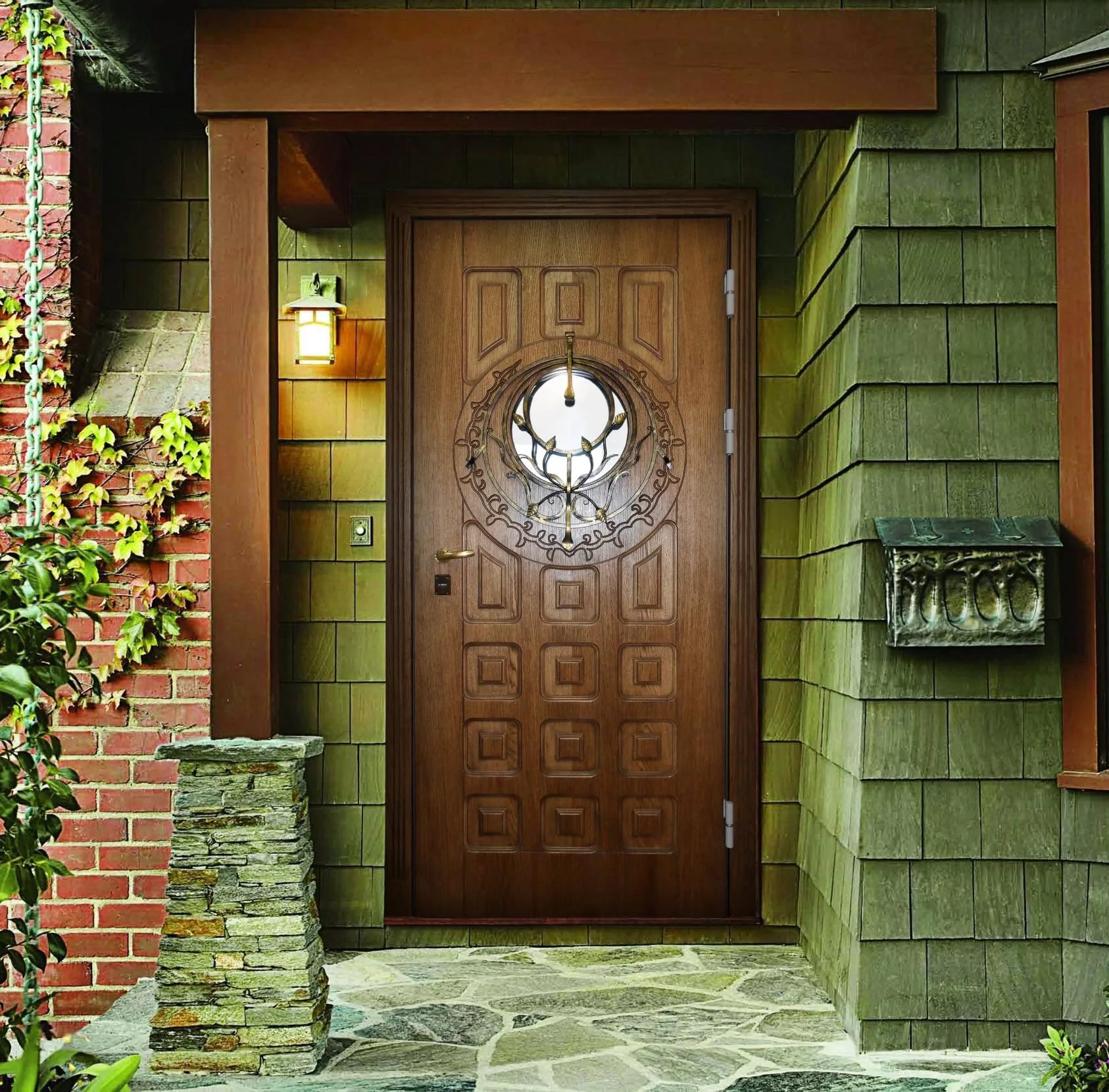 design de porta de entrada de madeira