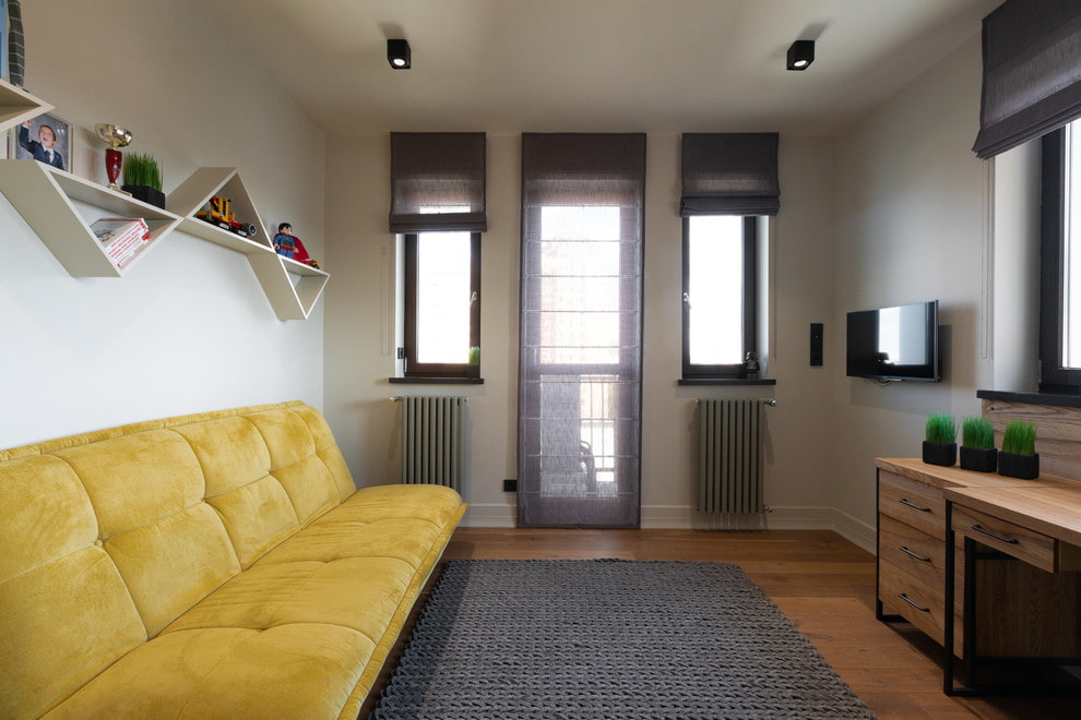 Yellow sofa in teenager room