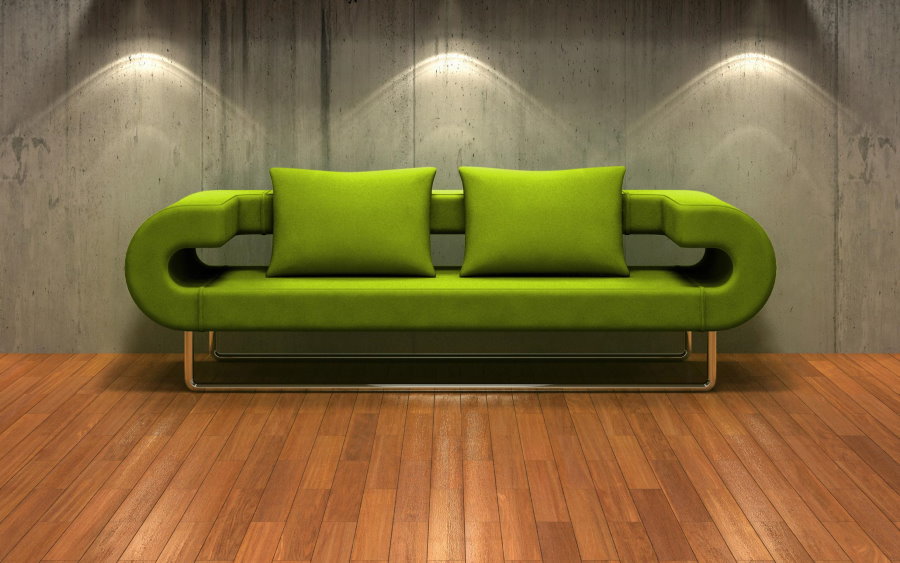 Moderns, zaļš, augsto tehnoloģiju dīvāns
