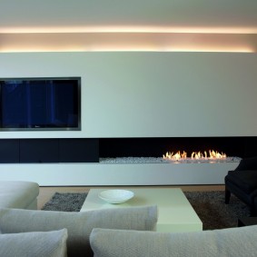 Biofuel fireplace in a minimalist living room