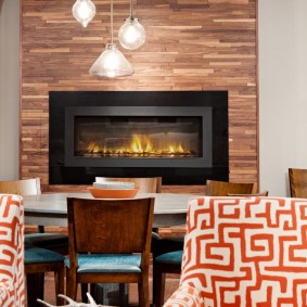 Wood wall trim with fireplace