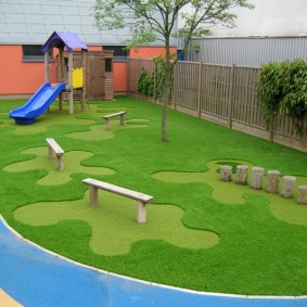 Artificial grass on the playground