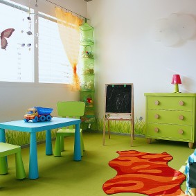 Play furniture in the bedroom of a preschool child