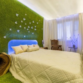 green carpet on the wall of the children's bedroom