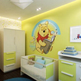 Bright walls in a baby room