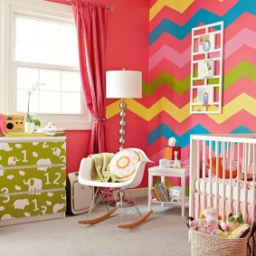Colored stripes on painted walls