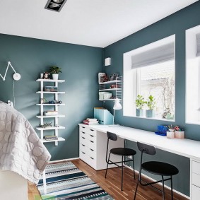 white table with drawers in girls room